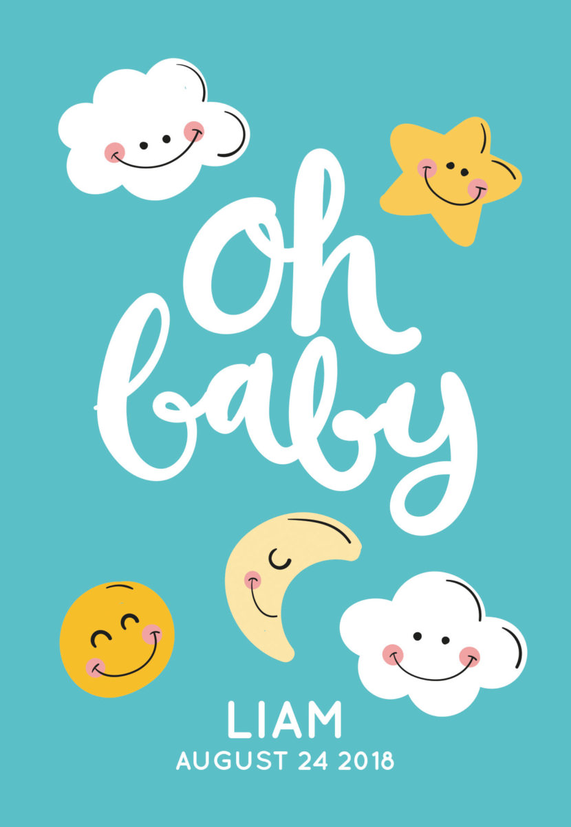 Baby Shower Invitation With Cute Clouds Stars