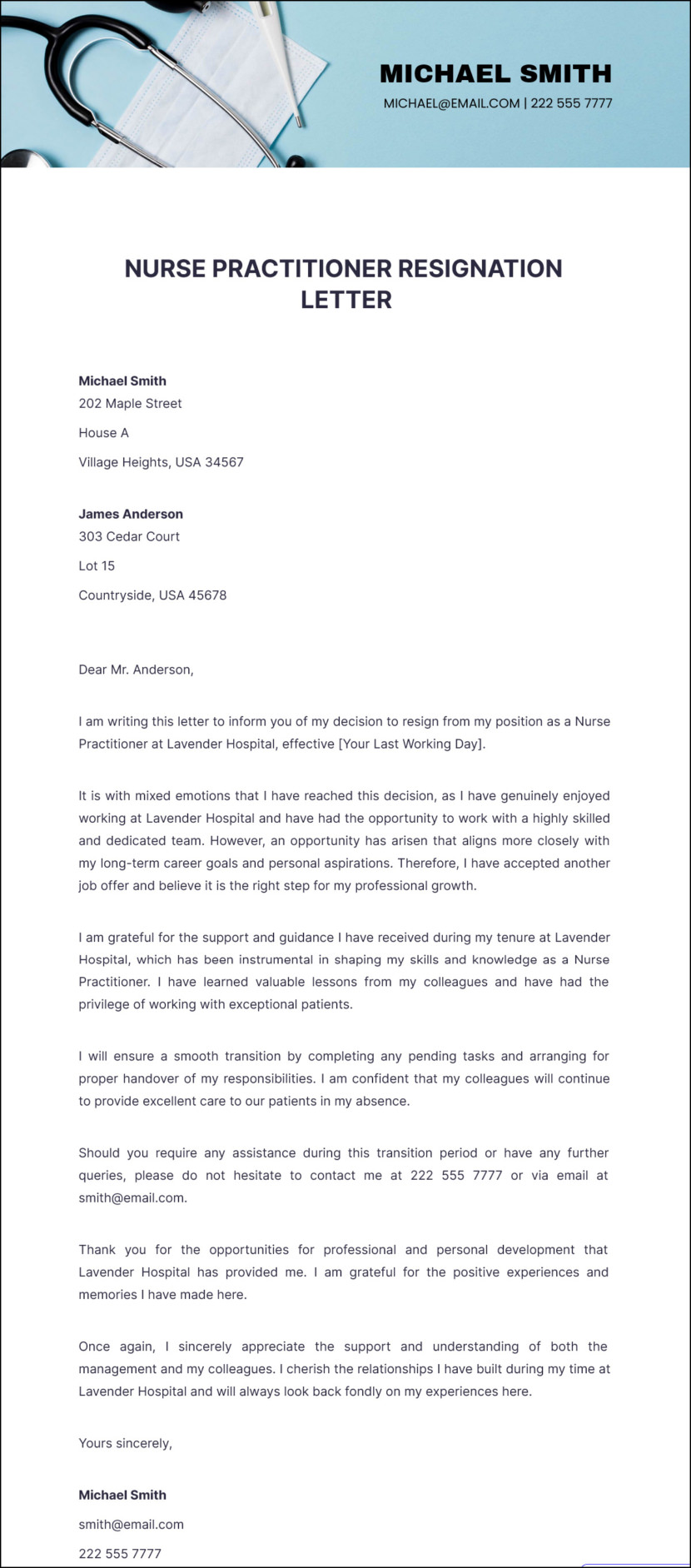 Nurse Practitioner Resignation Letter